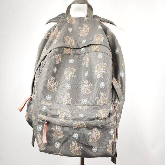 American Eagle Painted Elephant Print Canvas Backpack Gray Pink - Picture 1 of 7